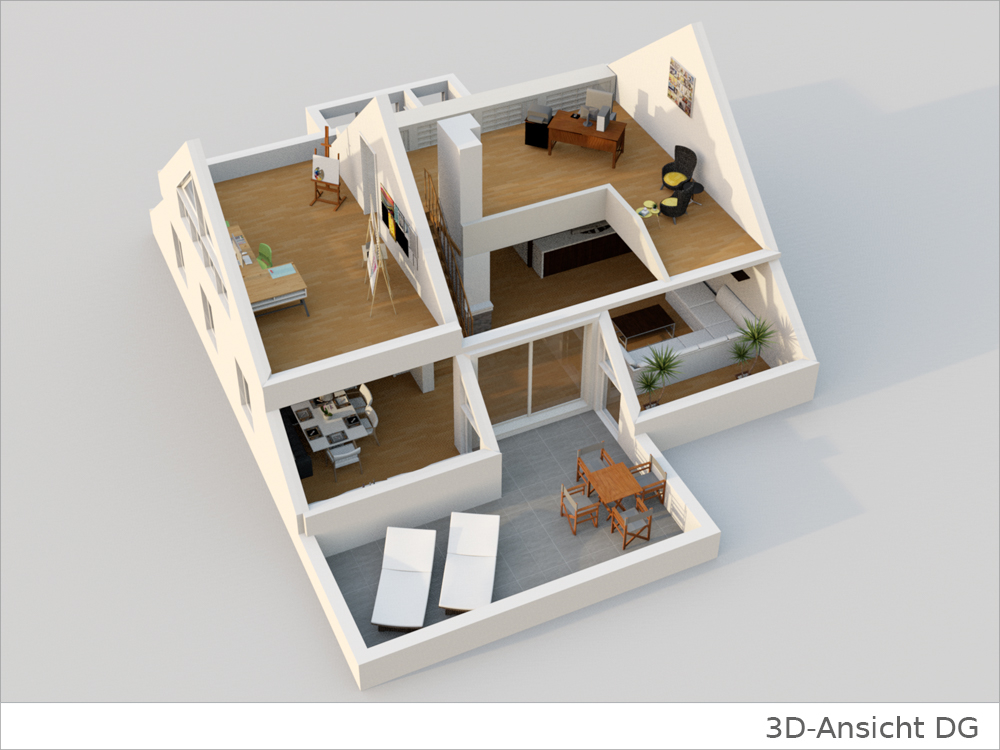 3D-Grundriss DG Wohnung mieten Stuttgart / Rohracker